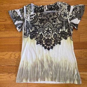 Susan Lawrence Boat Neck Shirt Women’s Small Multicolor Flare Sleeve Top Casual